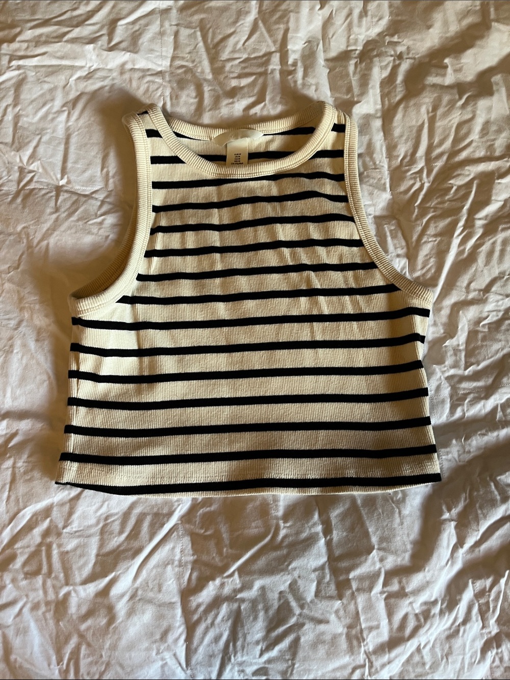 H&M Cream and Black Striped Ribbed Crop Tank